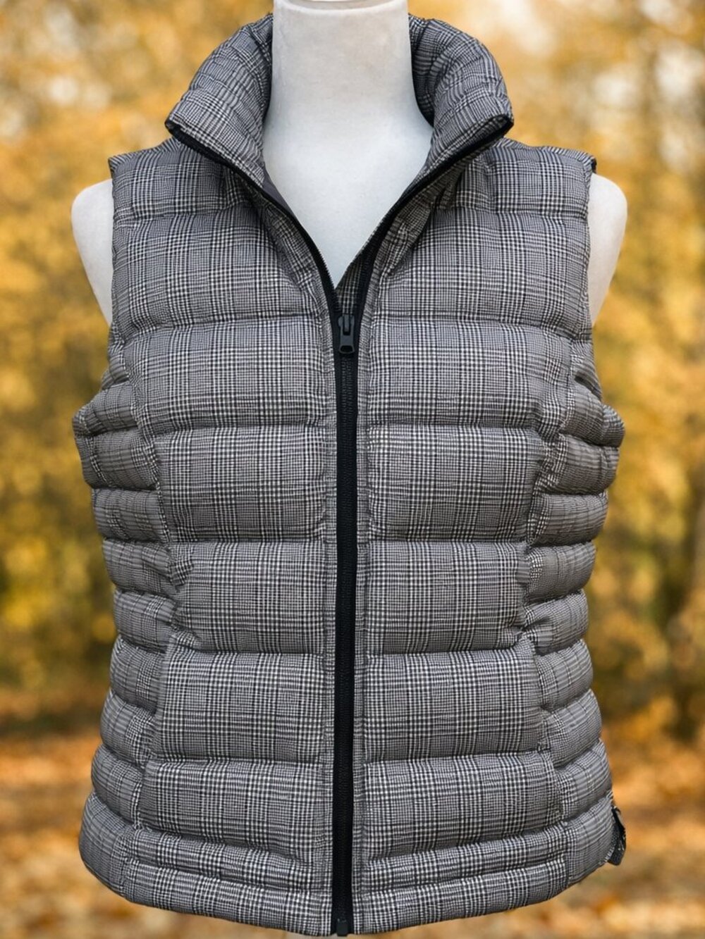 Lands' End Checkered Plaid Cottagecore Preppy Puffer Vest